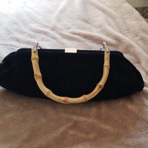 Banana Republic black suede bag with bamboo handle - Picture 1 of 6